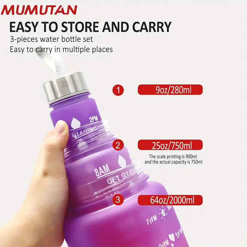 Set 3 Botellas Agua Motivacionales 2L 900ml 300ml