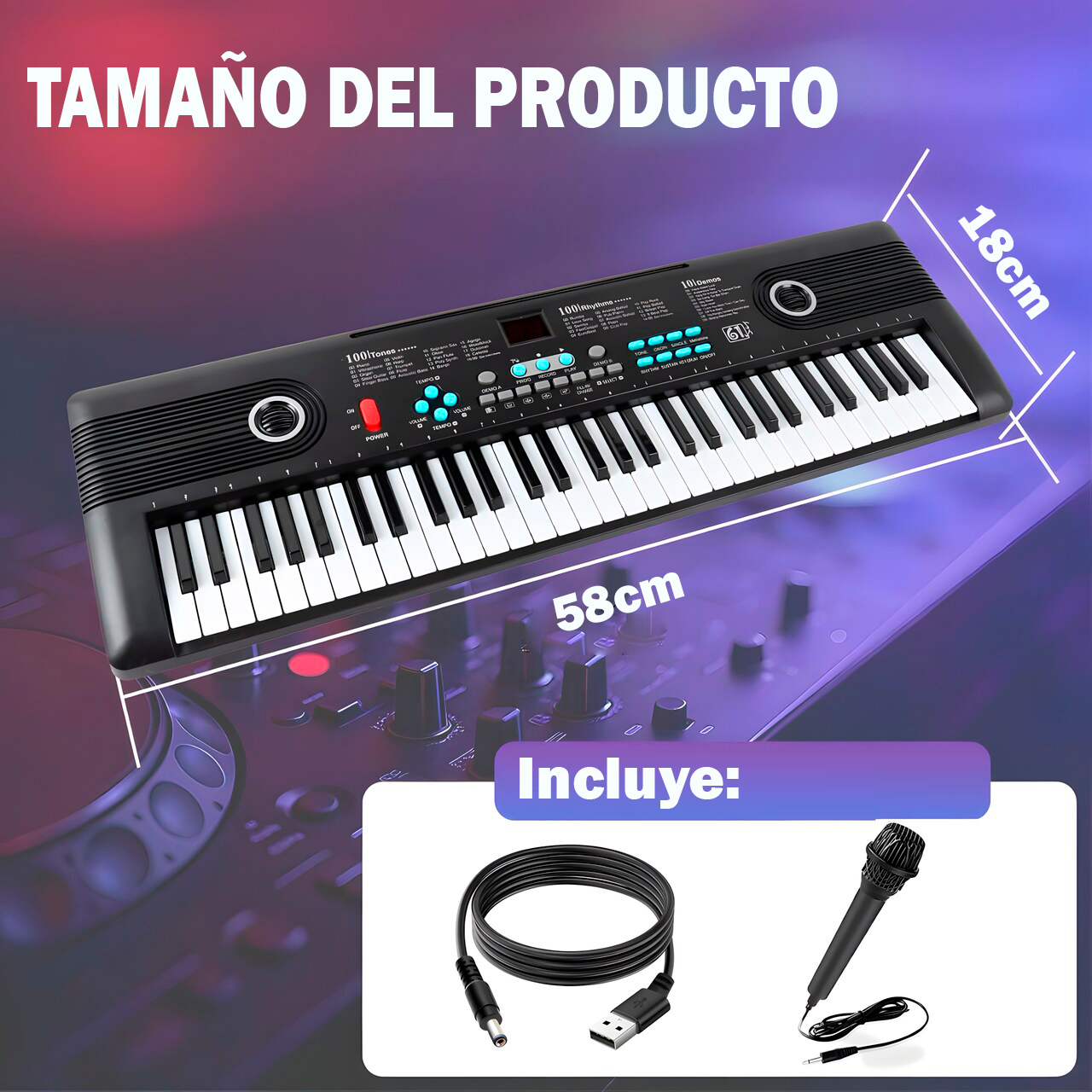 Teclado piano electrónico Niños 61 teclas con micrófono