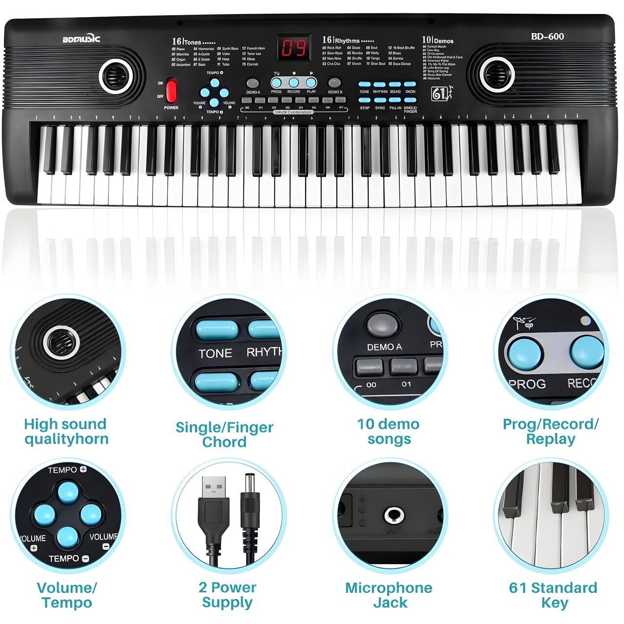 Teclado piano electrónico 61 teclas con micrófono