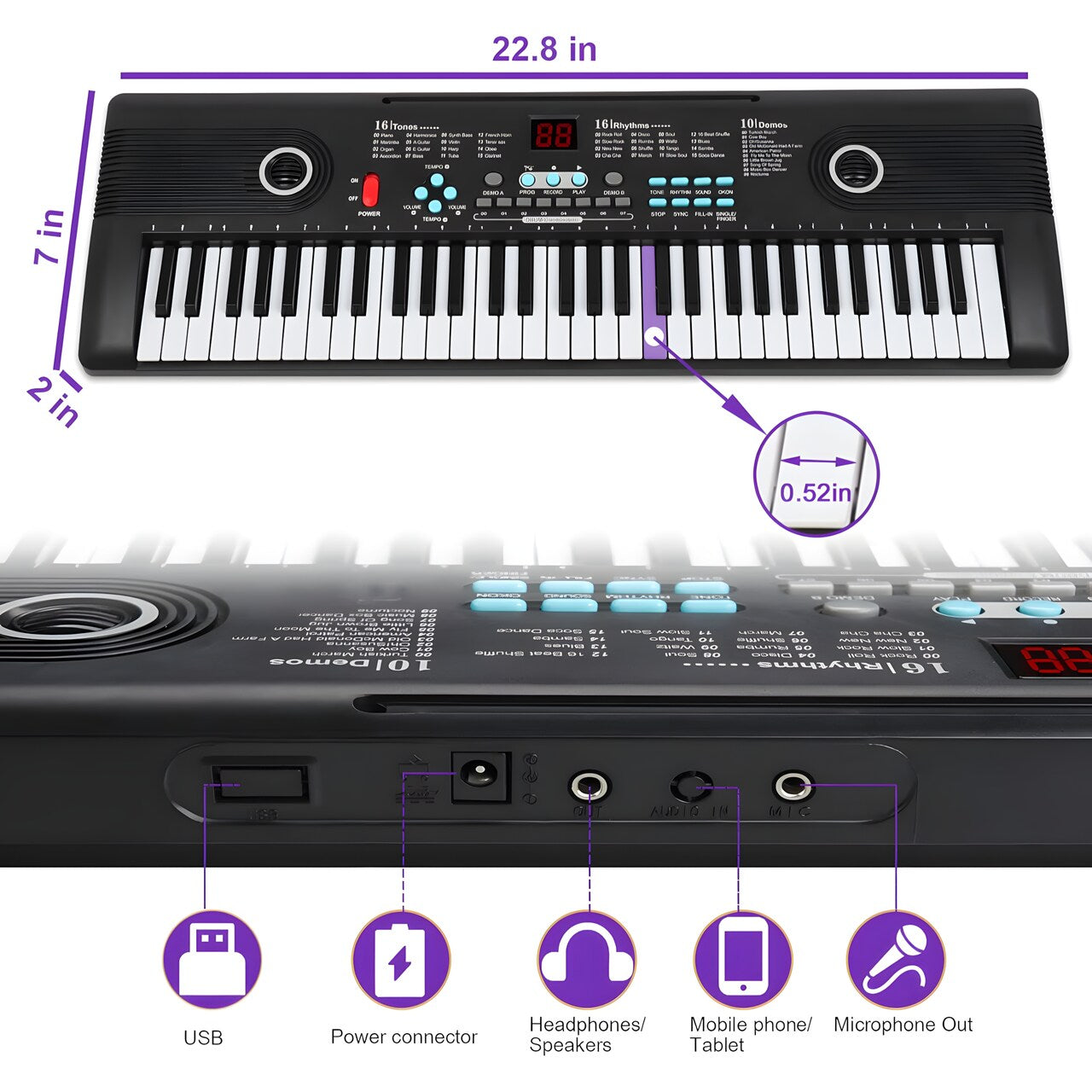 Teclado piano electrónico 61 teclas con micrófono