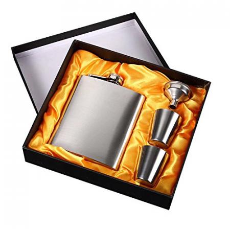 Petaca acero inoxidable de 7 onzas con 2 tazas y embudo para alcohol