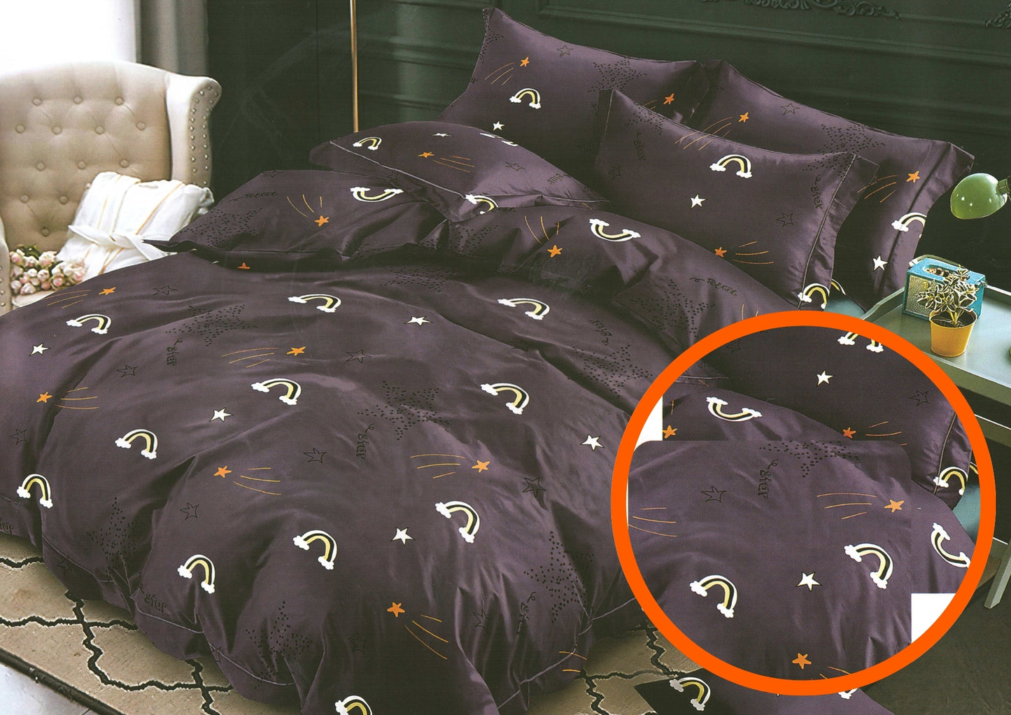 Juego Sábanas 2 Plazas Algodón Con Diseño Morado