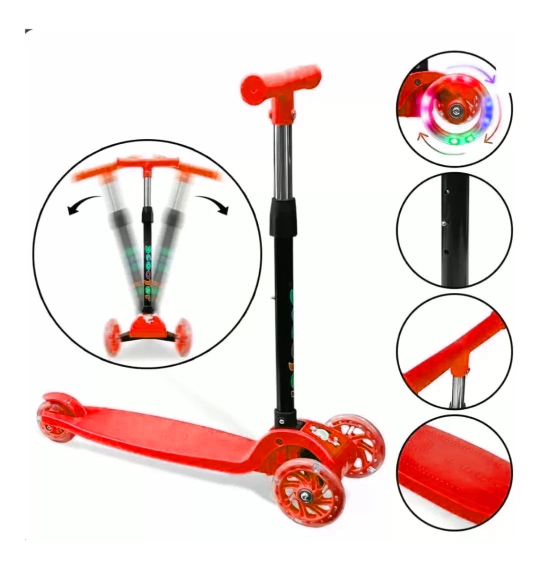 Scooter Monopatín Niños Regulable Luces LED Freno Rojo