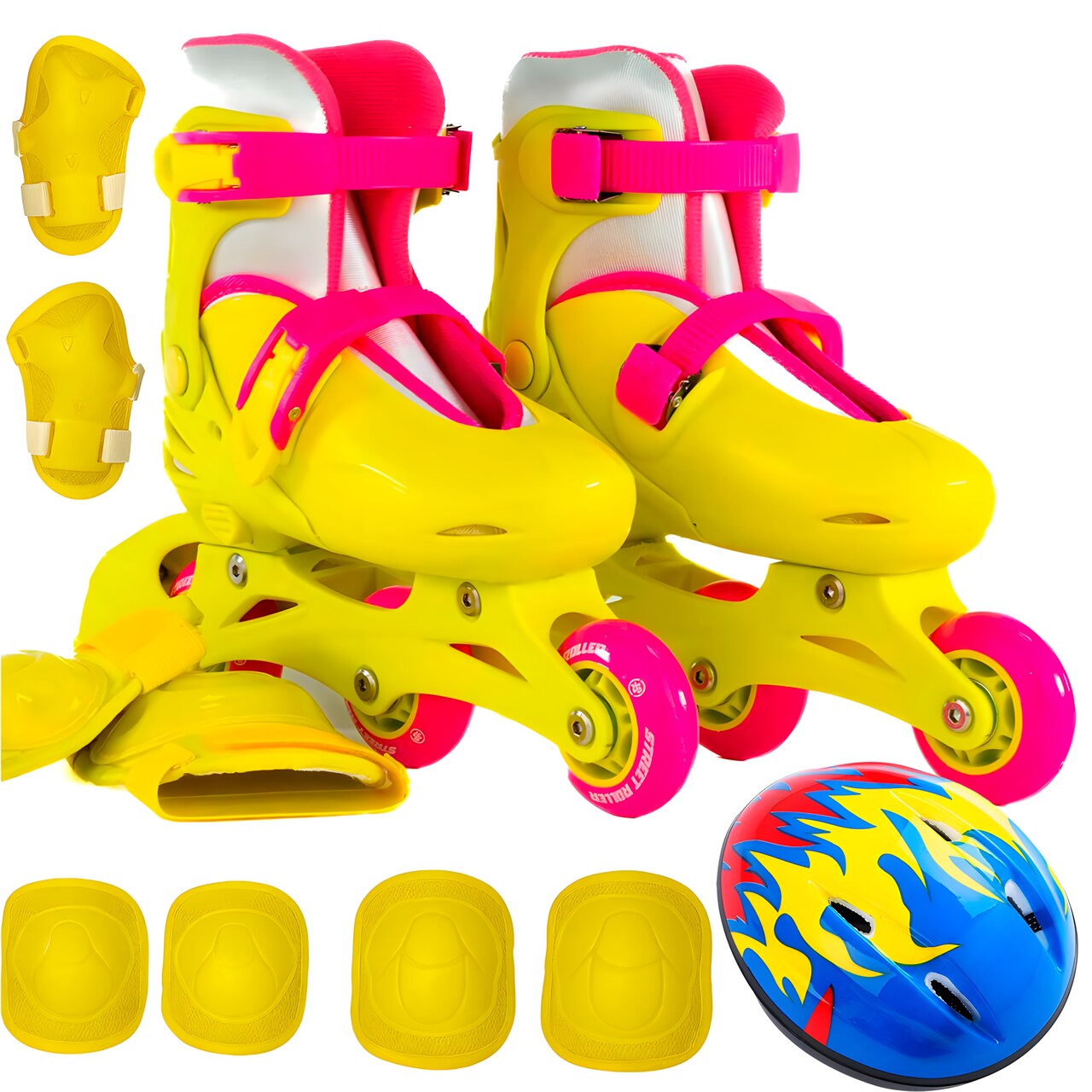 Kit Patines en Línea Ajustables Niña C/ Protecciones y Casco