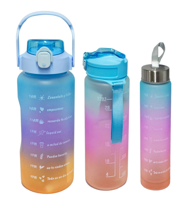 Set 3 Botellas Agua Motivacionales 2L 900ml 300ml