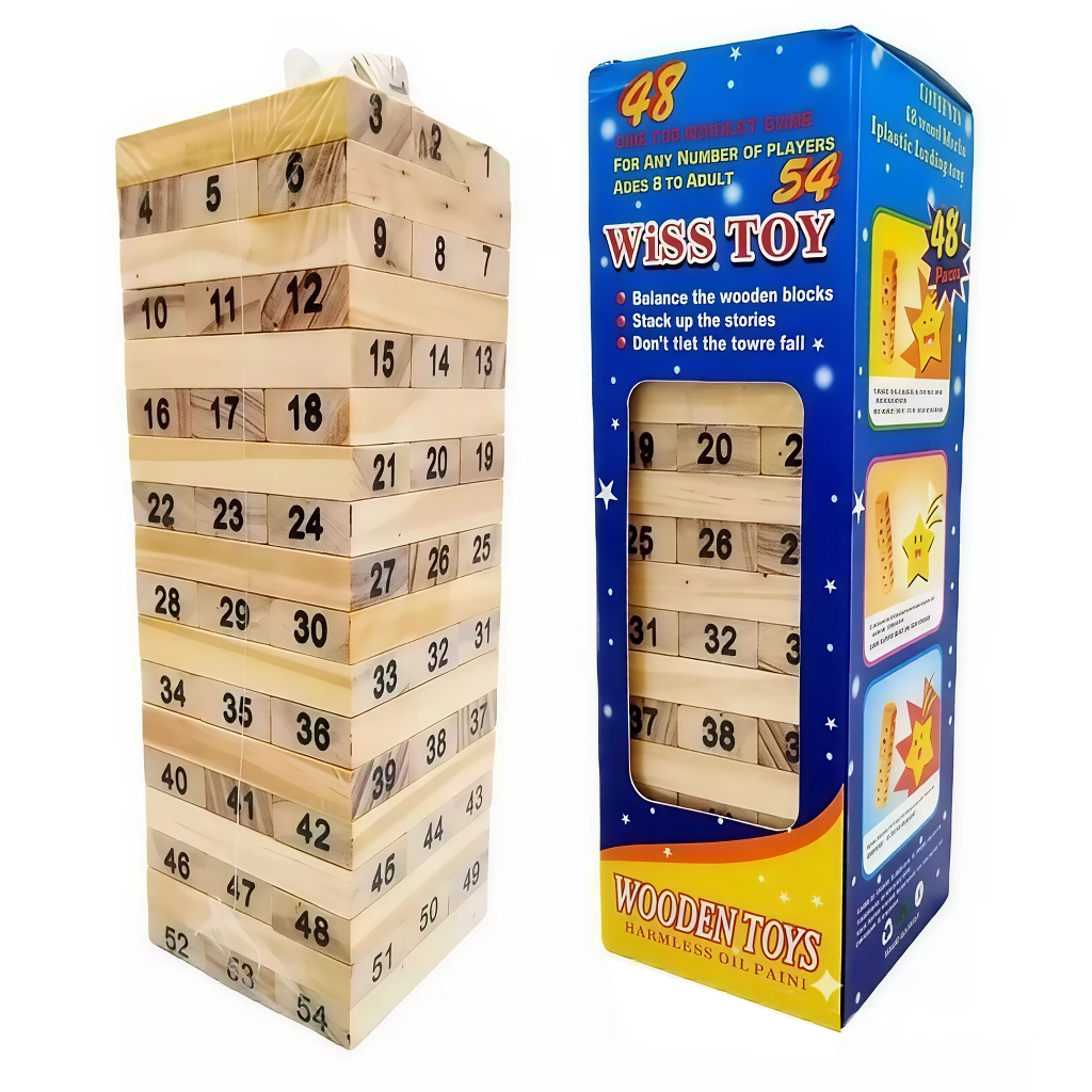 Jenga Madera 54 Piezas Juego Destreza Habilidad + 4 Dados