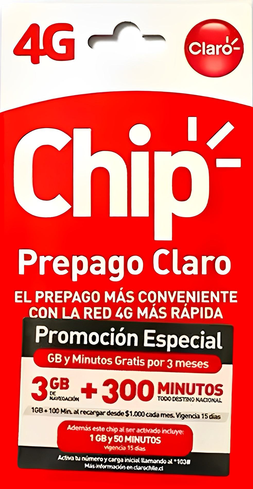 Chip Prepago Claro 3 Gb + 300 Minutos