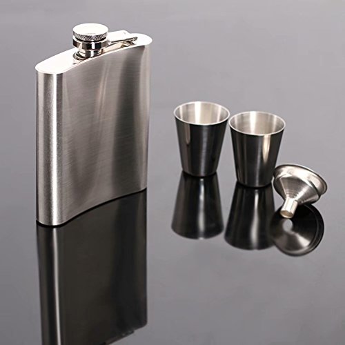 Petaca acero inoxidable de 7 onzas con 2 tazas y embudo para alcohol
