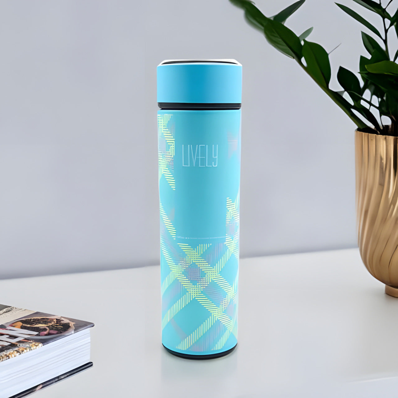 Termo Acero 500ml C/ Pantalla Led Frío/Calor Celeste