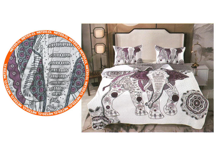 Cubrecama Cobertor Quilt 2 Plazas Mandala + 2 Fundas