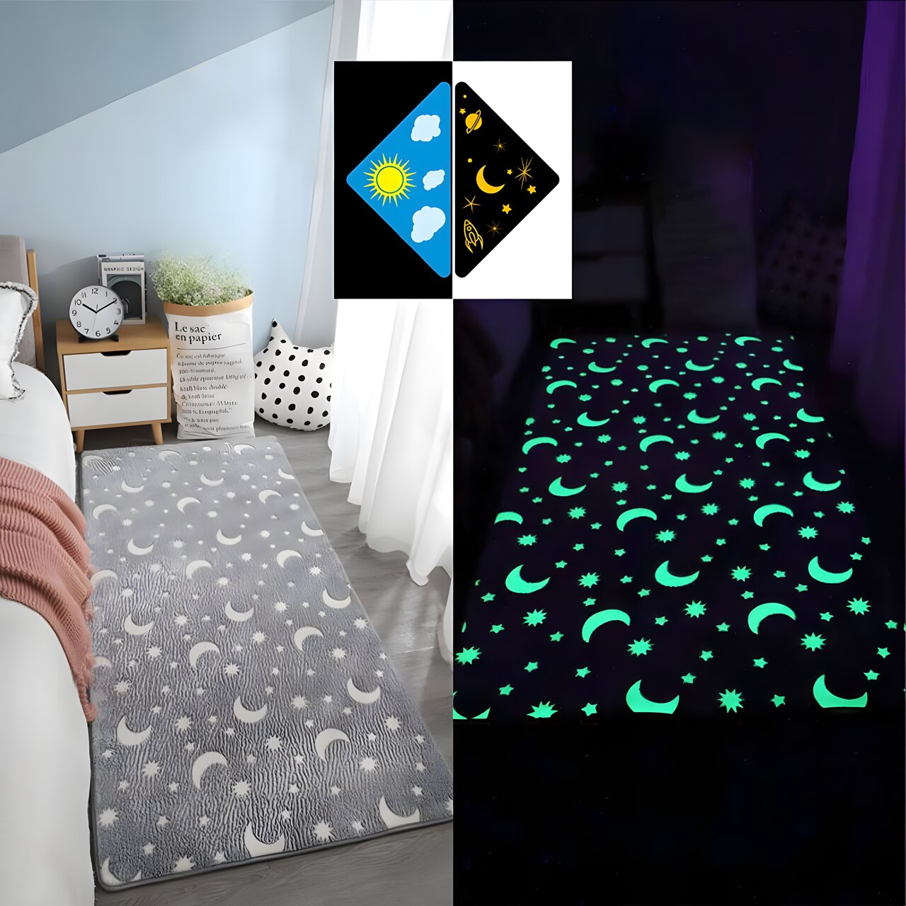 Alfombra Pasillera Luminosa 160x50cm Bajada Cama Noche Azul