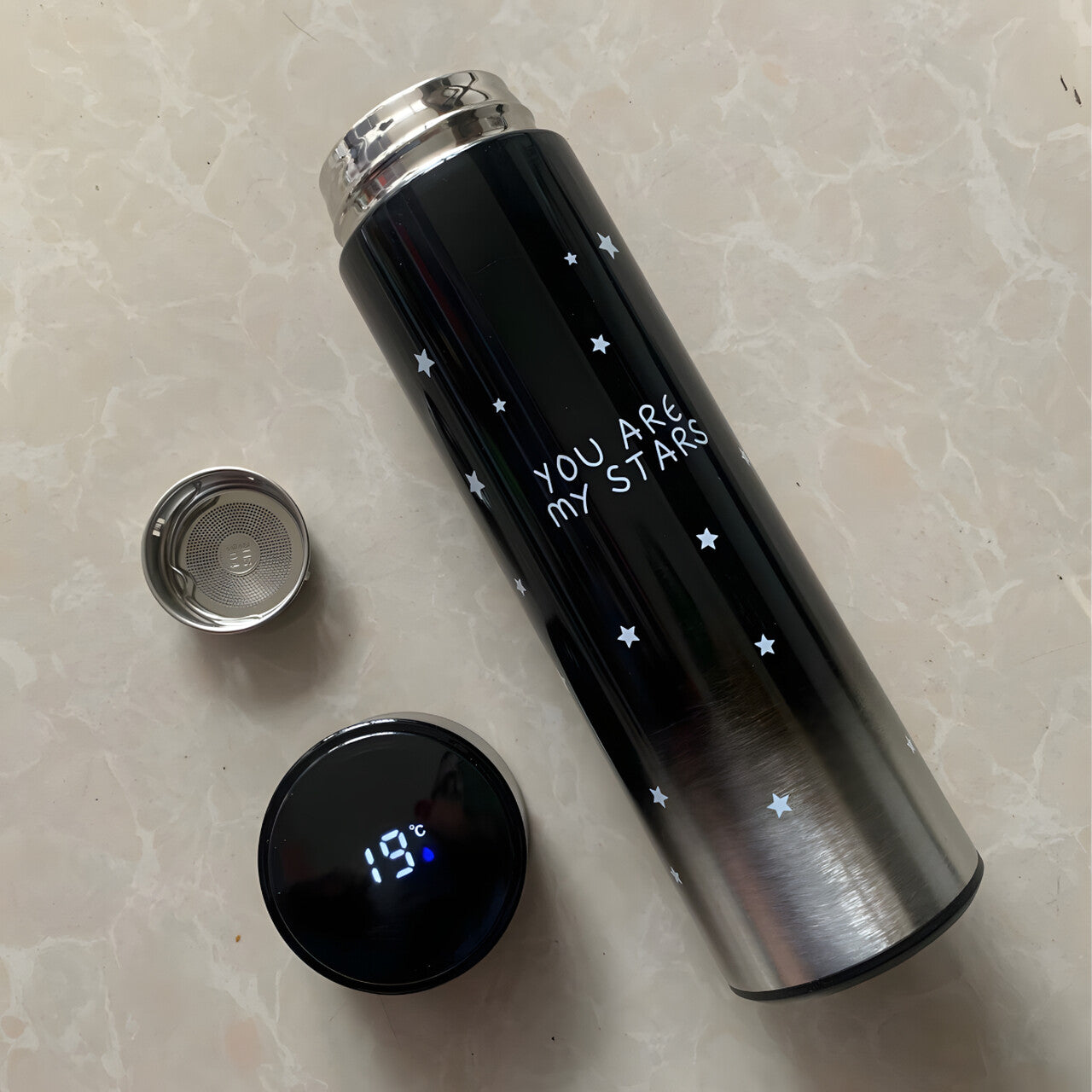 Termo Acero 500ml C/ Pantalla Led Frío/Calor Negro