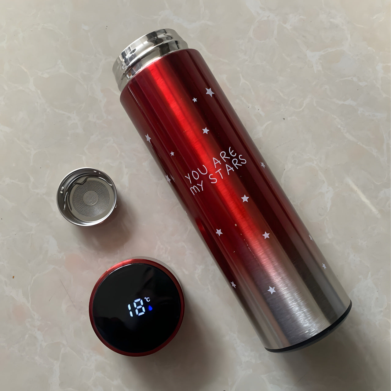 Termo Acero 500ml C/ Pantalla Led Frío/Calor Rojo