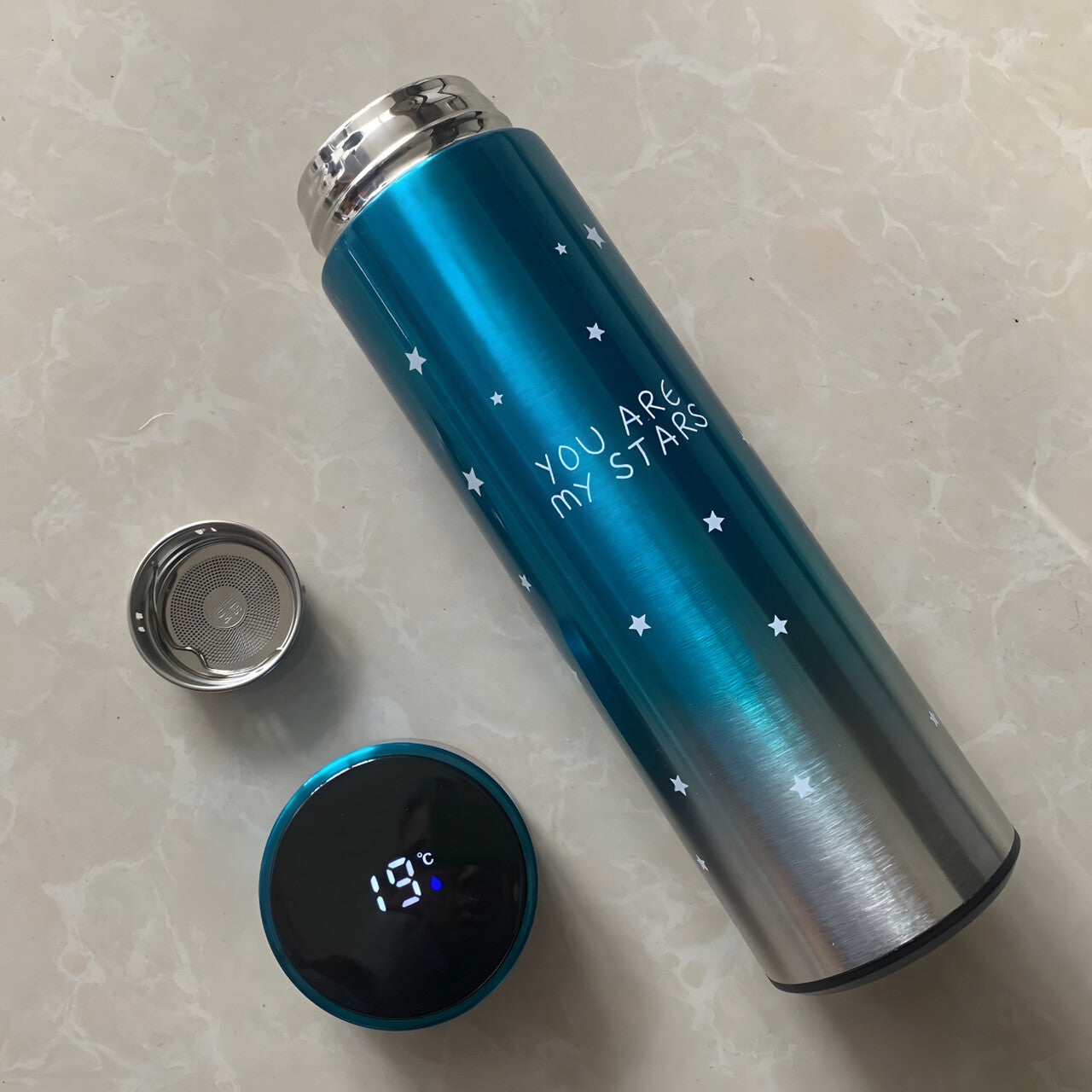 Termo Acero 500ml C/ Pantalla Led Frío/Calor Azul