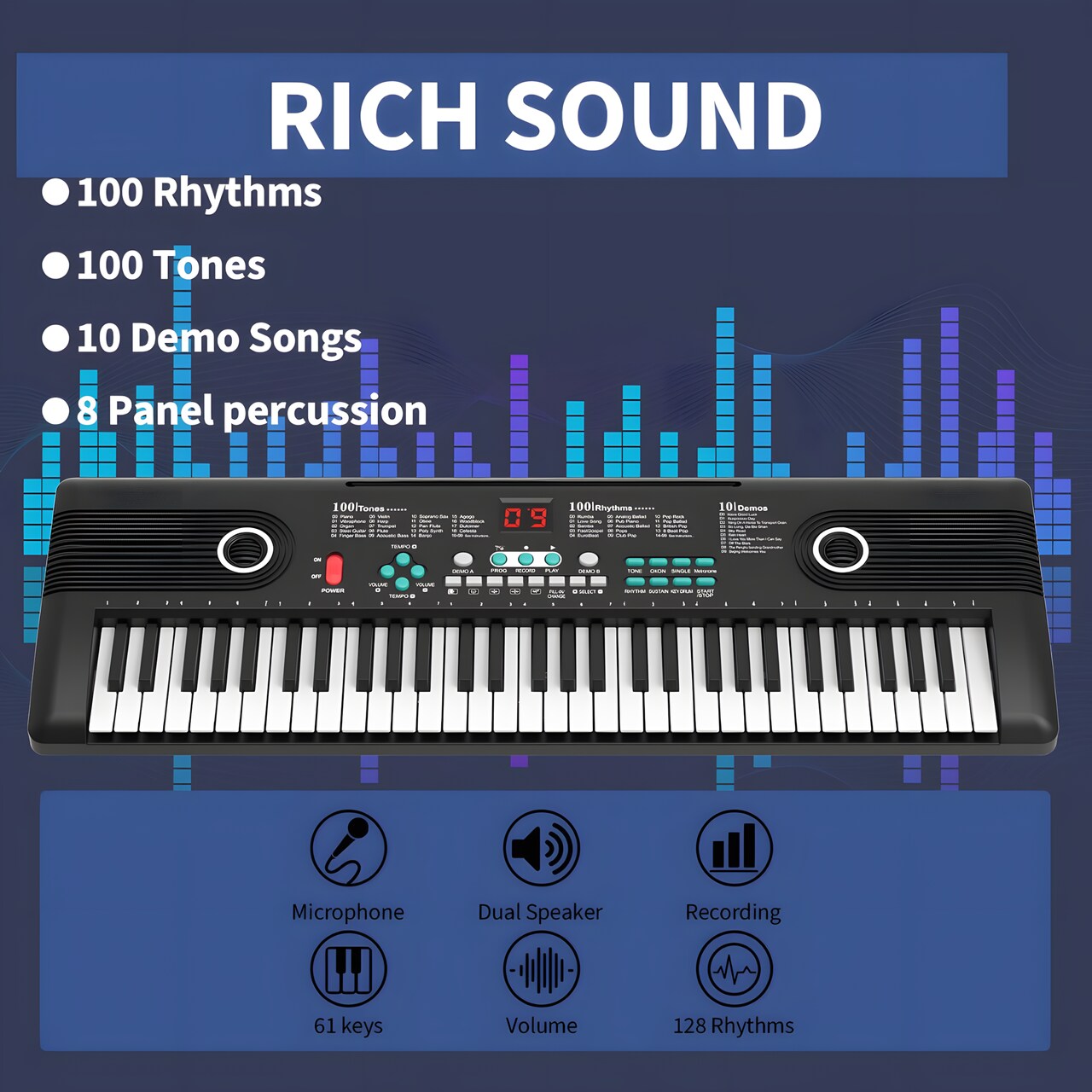 Teclado piano electrónico 61 teclas con micrófono