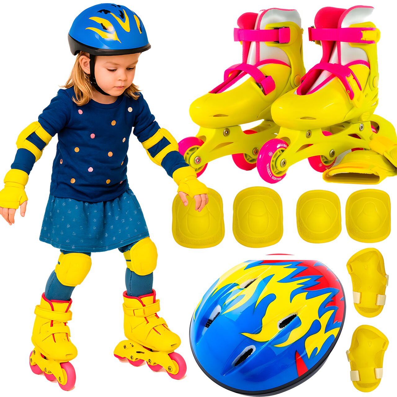 Kit Patines en Línea Ajustables Niña C/ Protecciones y Casco