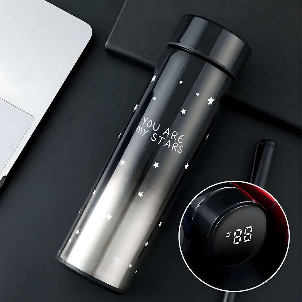 Termo Acero 500ml C/ Pantalla Led Frío/Calor Negro