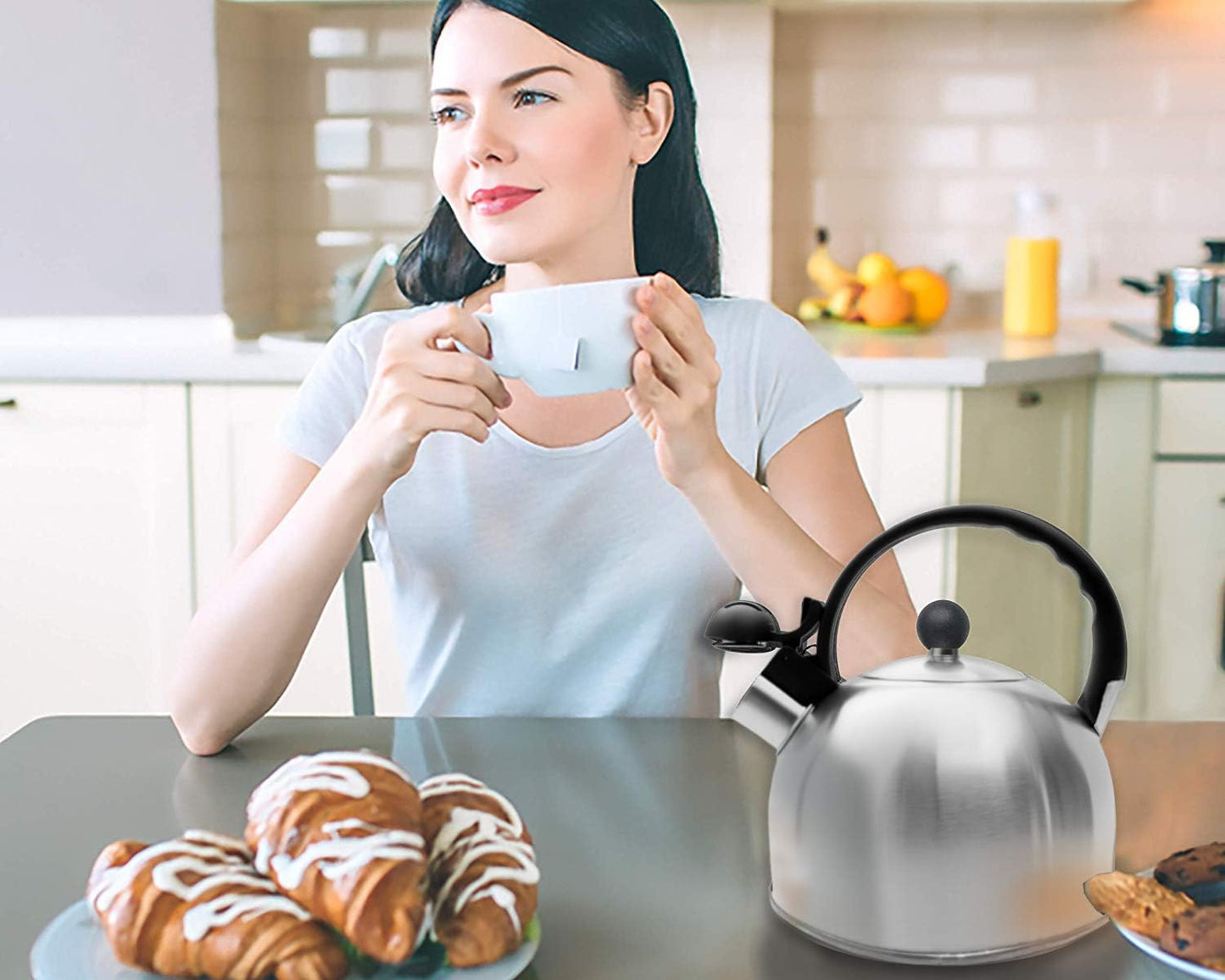 Tetera Acero Inox 1.8L Silbato Abre Fácil Cocina Plata