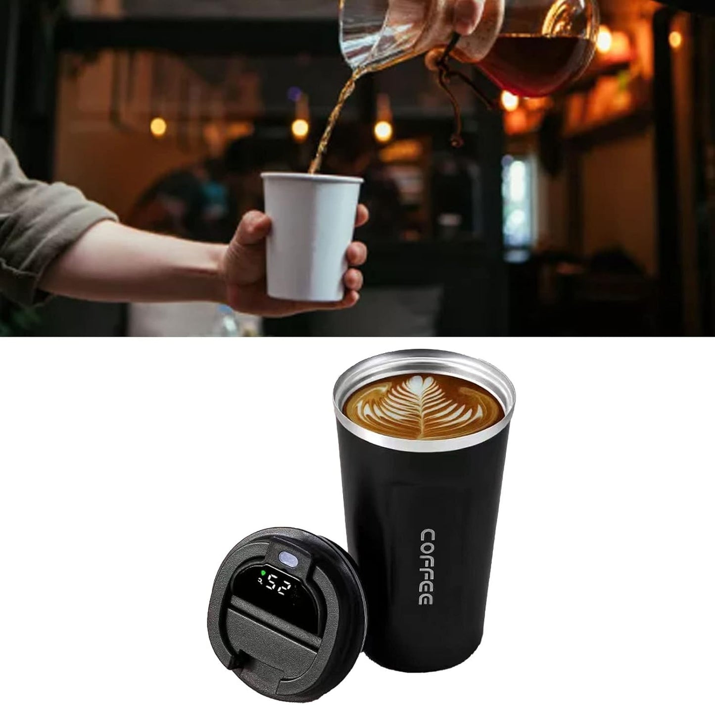 Vaso Térmico Digital 380ml Acero Inox. Negro