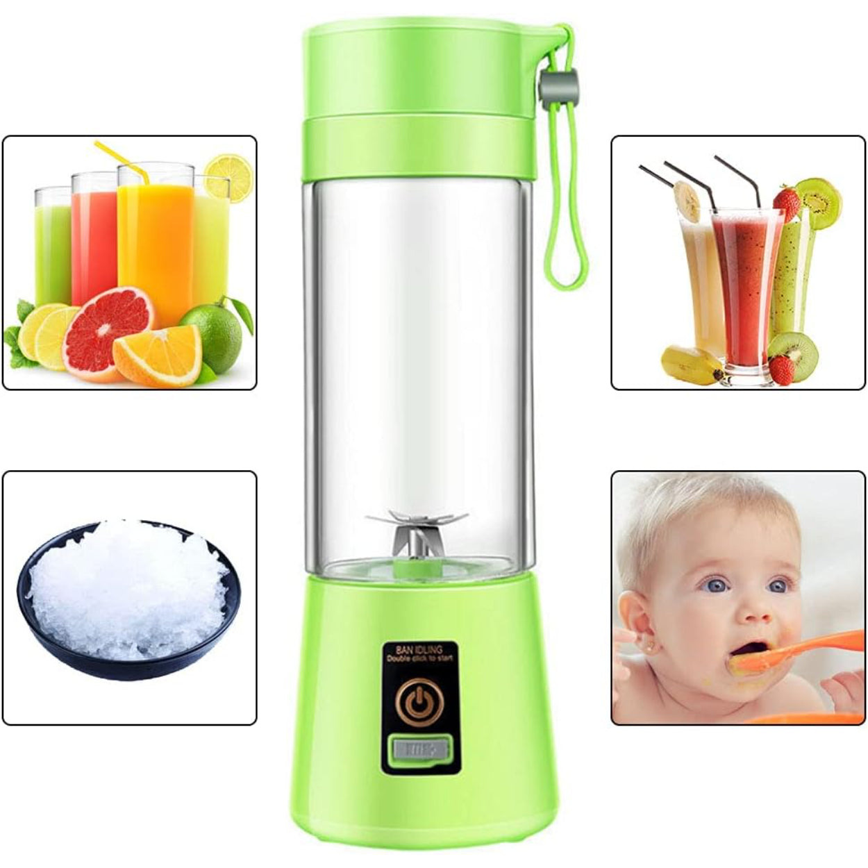 Juguera Licuadora 380ml Portátil USB Recargable Verde