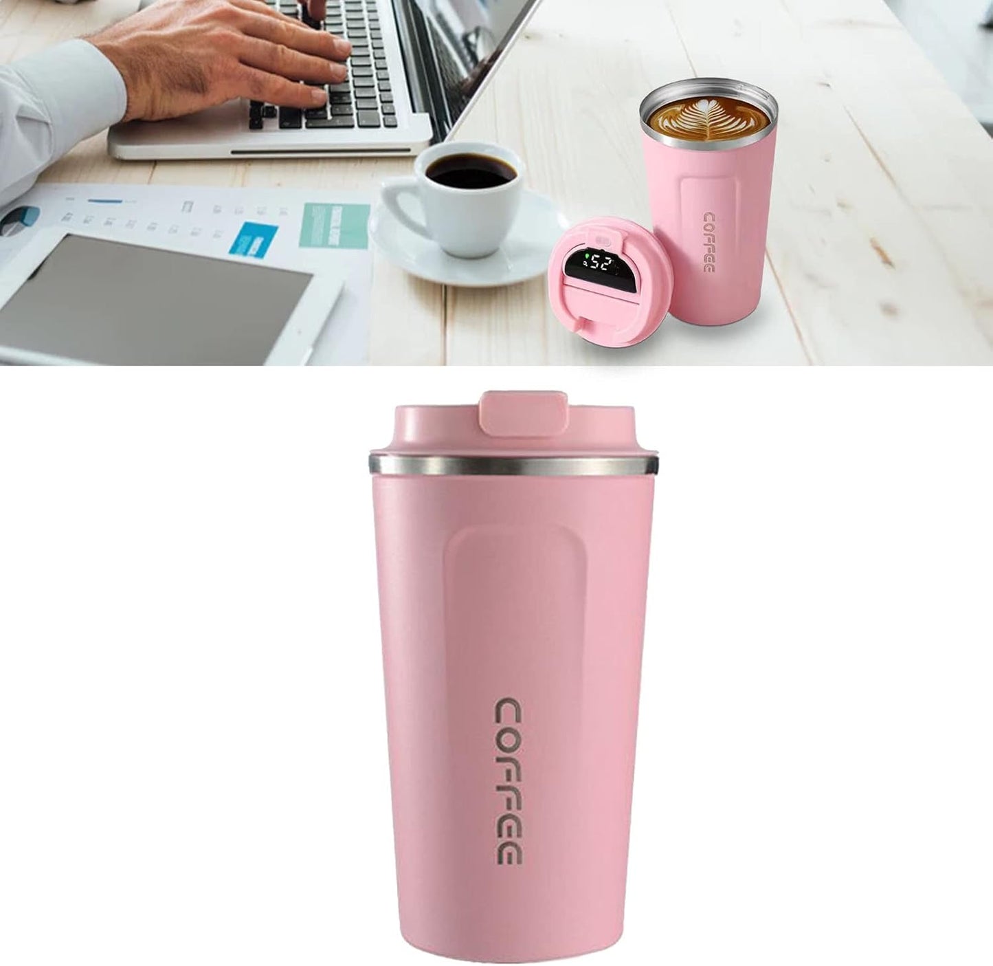 Vaso Térmico Digital 380ml Acero Inox. Rosado
