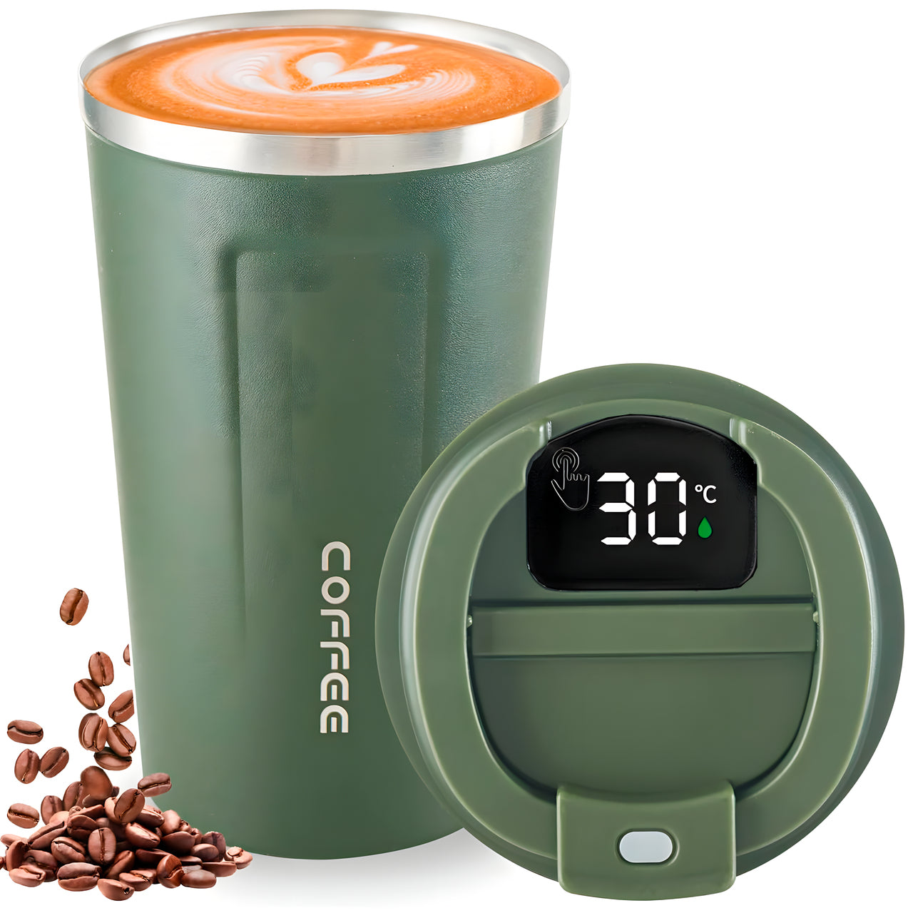 Vaso Térmico Digital 380ml Acero Inox. Verde