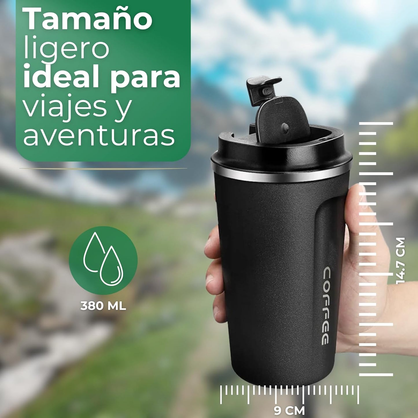 Vaso Térmico Digital 380ml Acero Inox. Negro