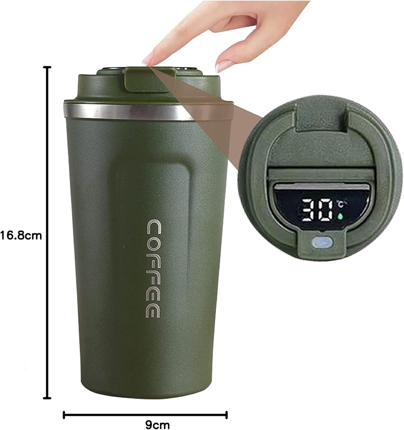 Vaso Térmico Digital 380ml Acero Inox. Verde