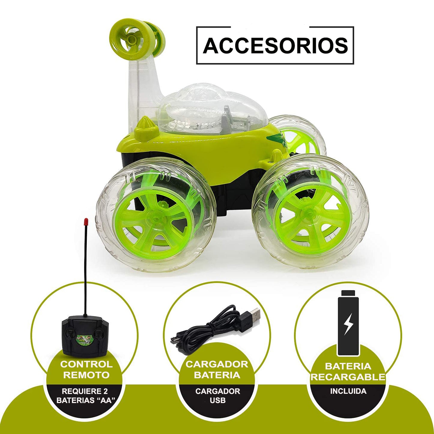 Auto Loco RC Stunt Car 360° | Luces Sonido Recargable