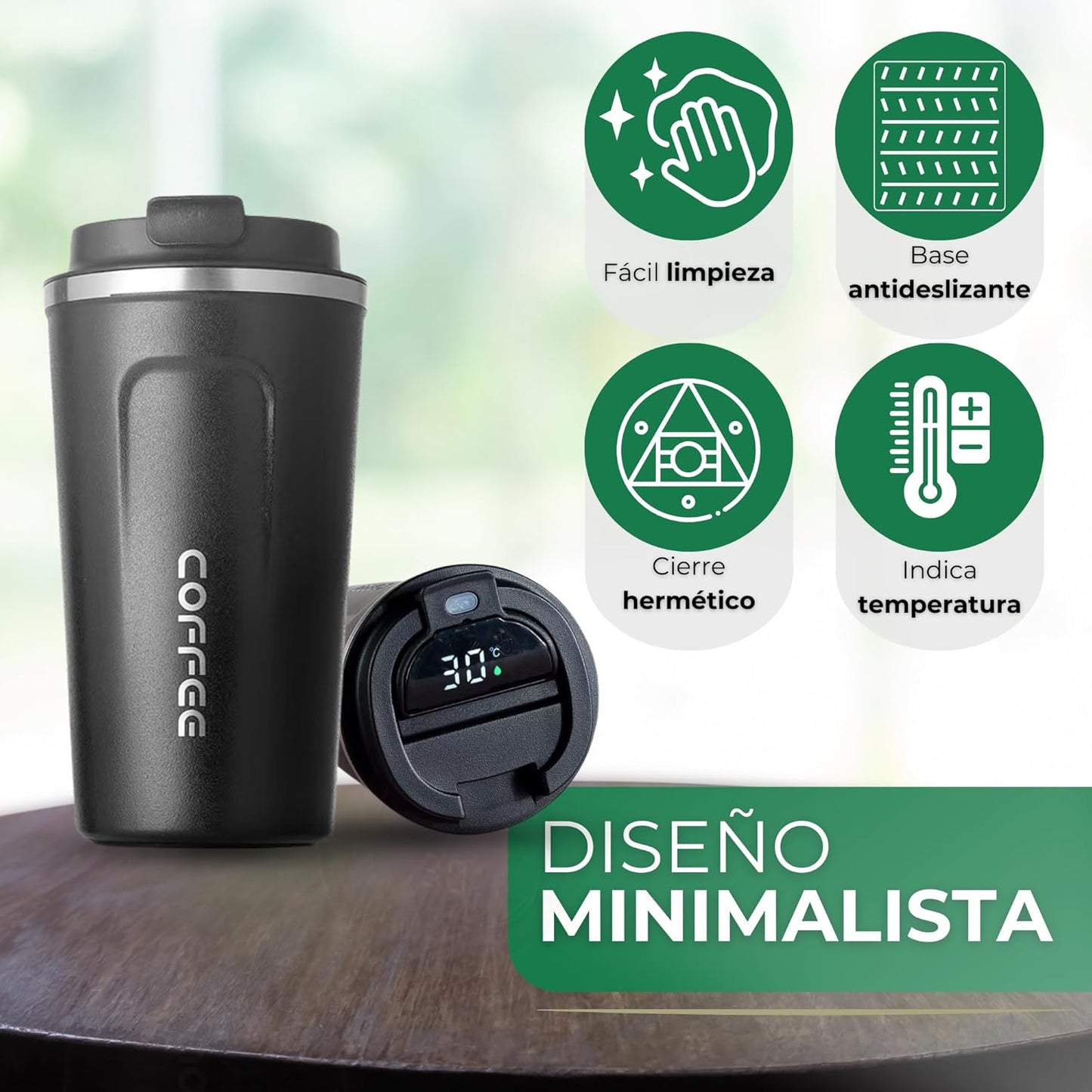 Vaso Térmico Digital 380ml Acero Inox. Negro