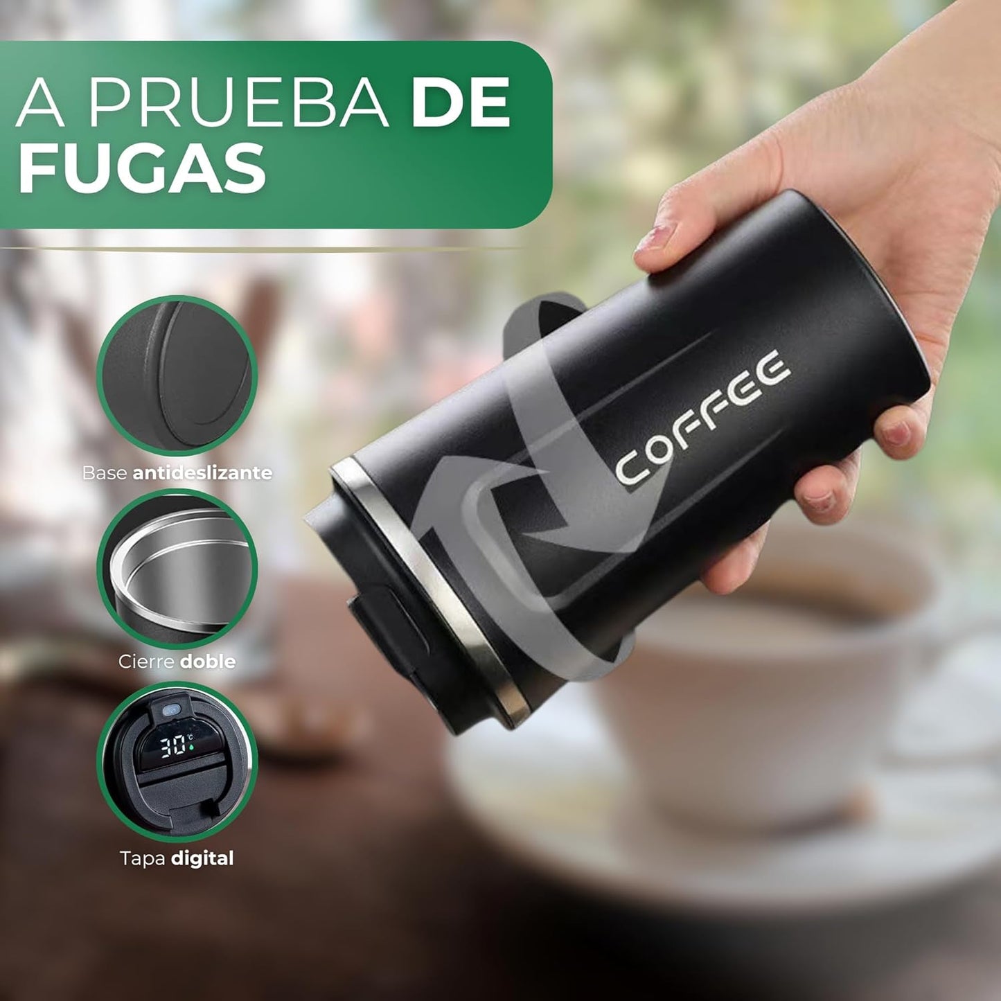 Vaso Térmico Digital 380ml Acero Inox. Negro