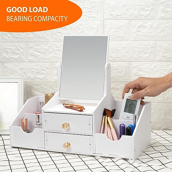 Organizador Maquillaje Multifuncional Espejo Cajón Cuadrado