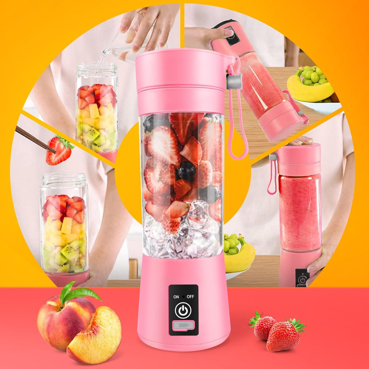 Juguera Licuadora 380ml Portátil USB Recargable Rosado