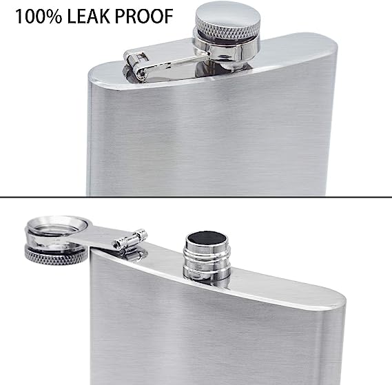 Petaca acero inoxidable de 7 onzas con 2 tazas y embudo para alcohol