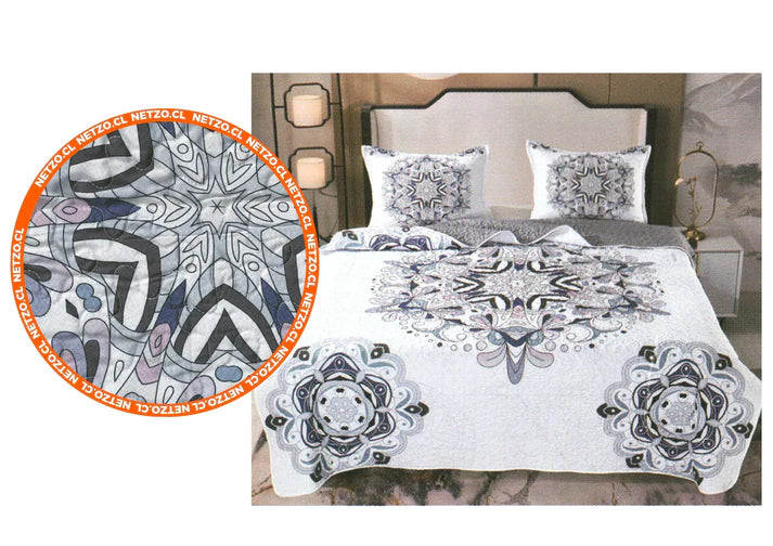 Cubrecama Cobertor Quilt 2 Plazas Mandala + 2 Fundas