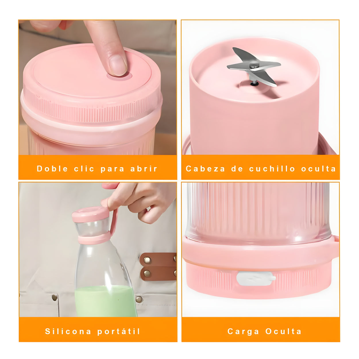 Juguera Vaso Portátil USB Recargable 420ml Rosada