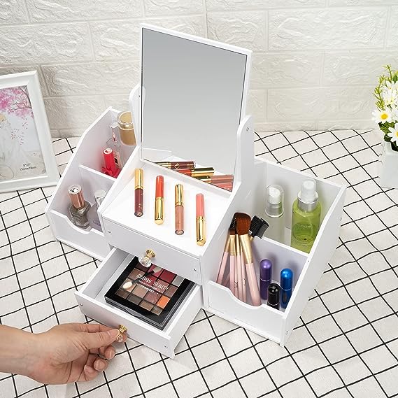Organizador Maquillaje Multifuncional Espejo Cajón Cuadrado