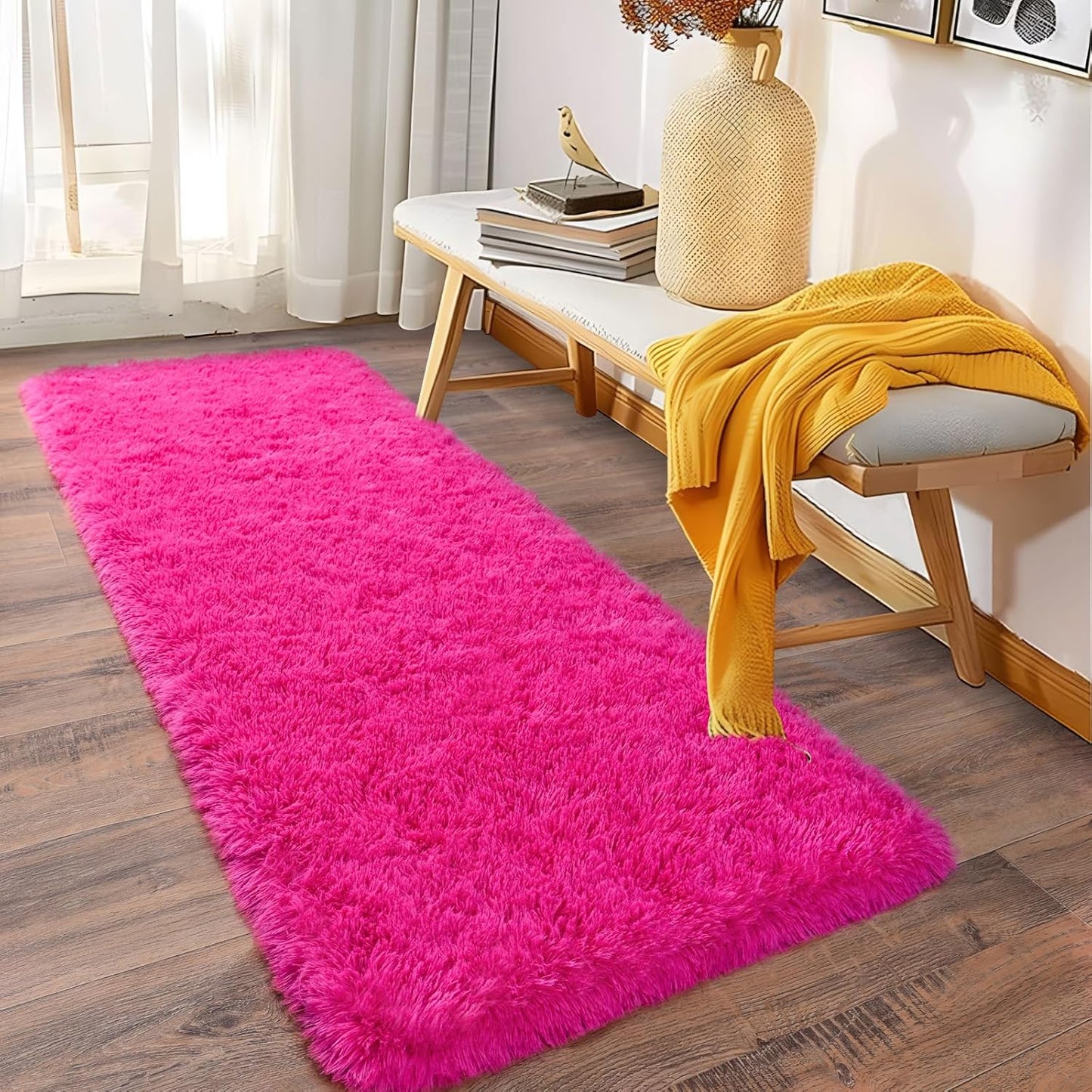 Alfombra Peludita Pasillera 50x200cm Decorativa Rosada