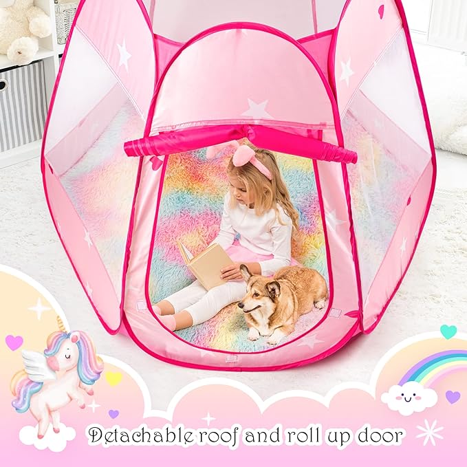 Carpa Hexagonal Plegable Portátil Niña Rosada 114x92cm