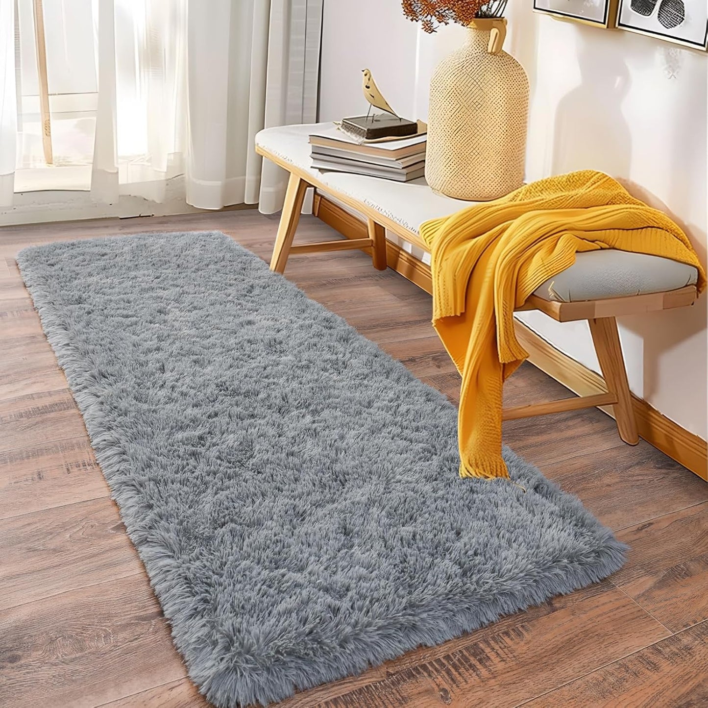 Alfombra Peludita Pasillera 50x200cm Decorativa Gris Clara