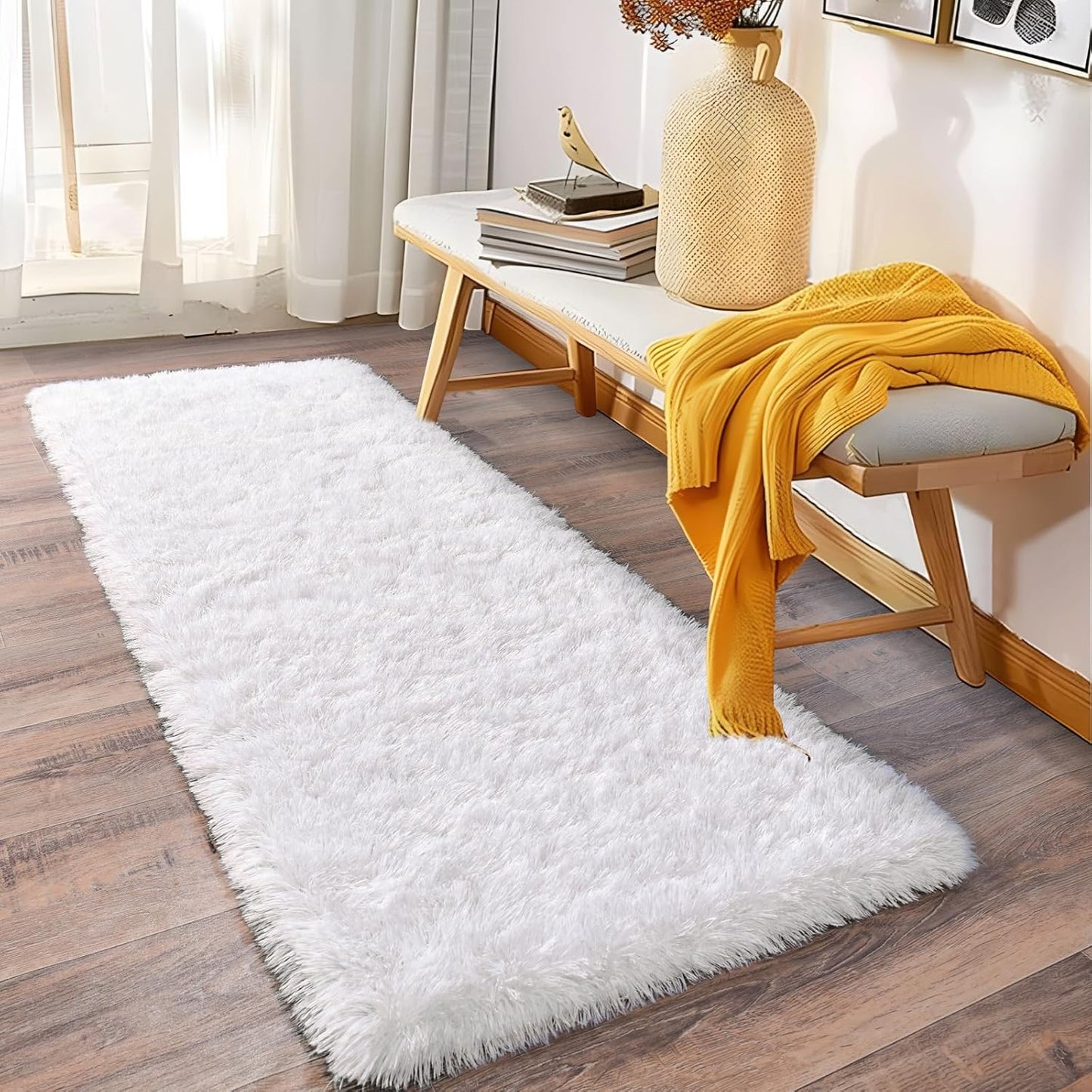 Alfombra Peludita Pasillera 50x200cm Decorativa Blanca