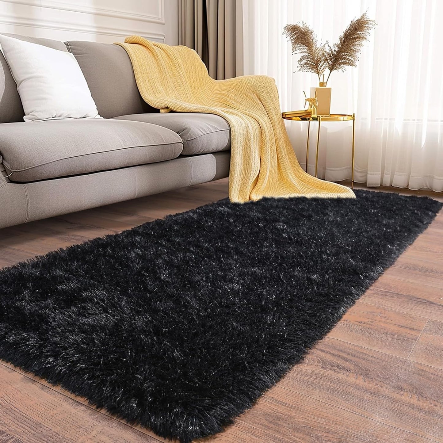 Alfombra Peludita Pasillera 50x200cm Decorativa Negra