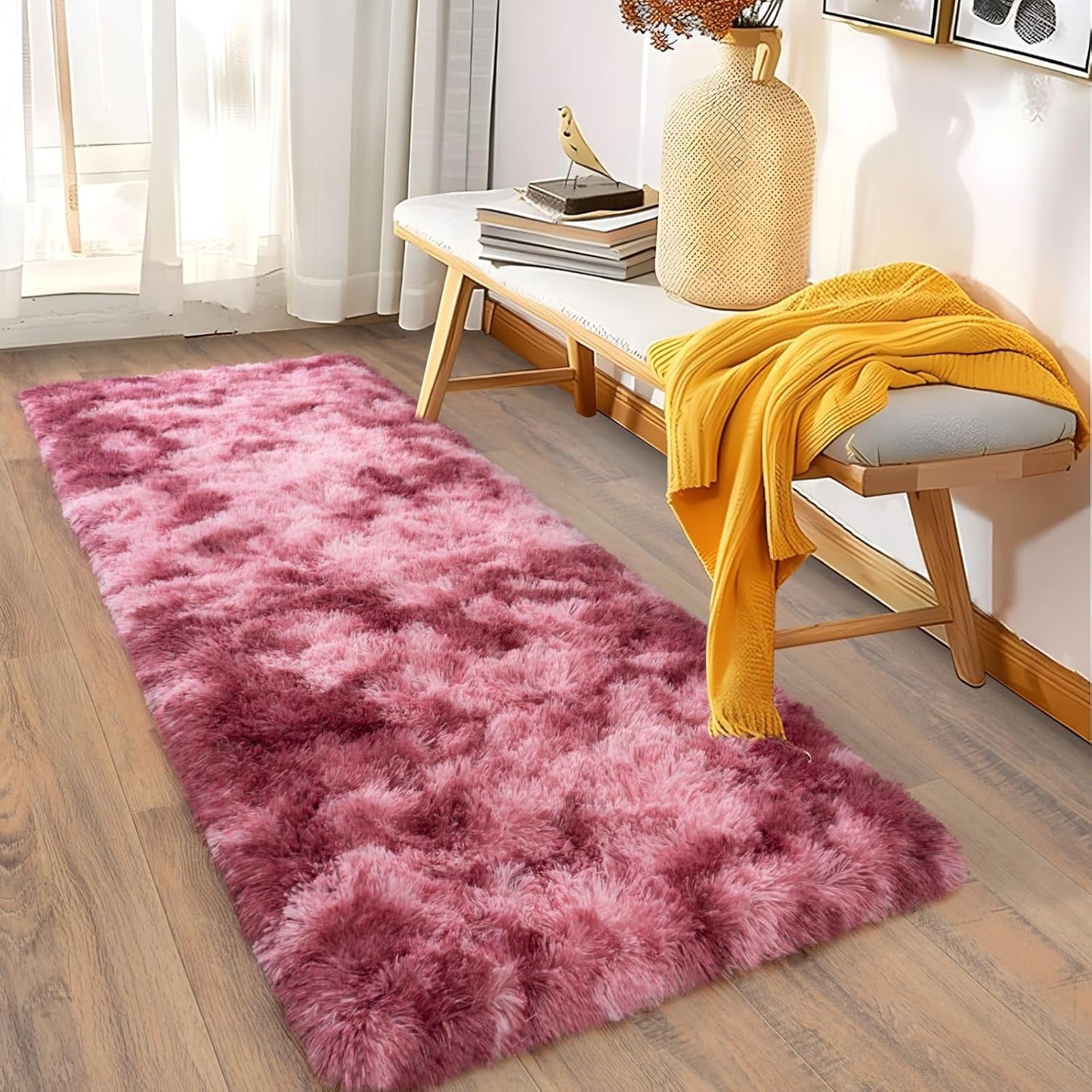 Alfombra Peludita Pasillera 50x200cm Decorativa Burdeo