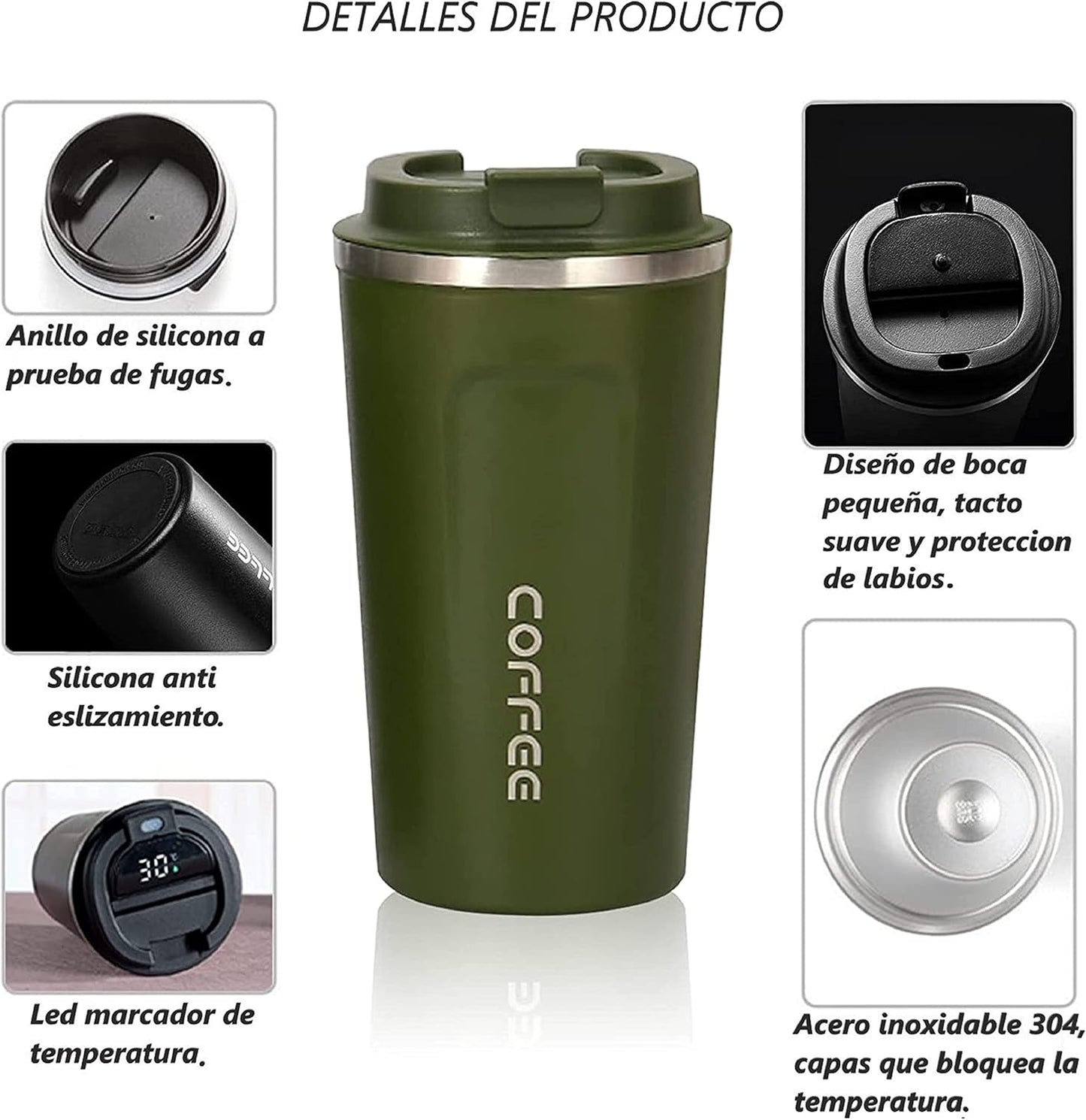Vaso Térmico Digital 380ml Acero Inox. Verde