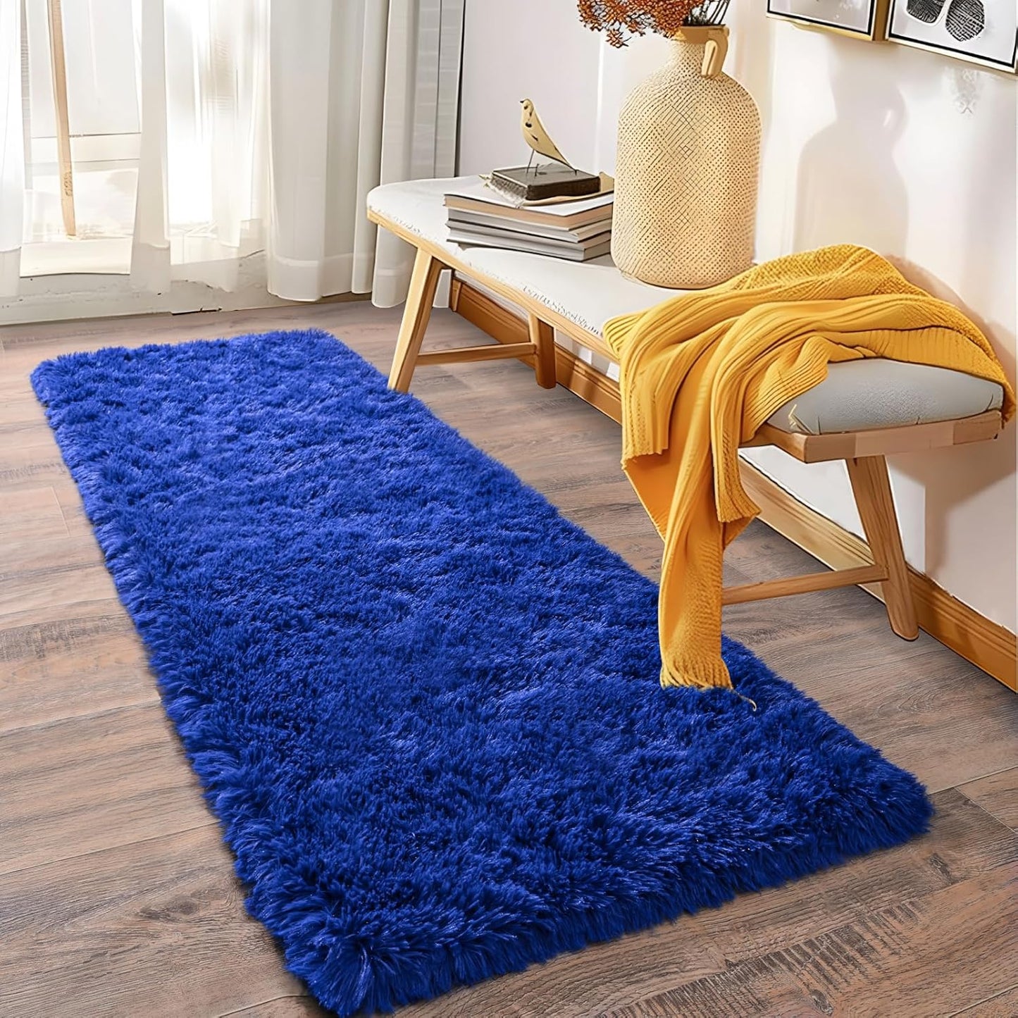 Alfombra Peludita Pasillera 50x200cm Decorativa Azul