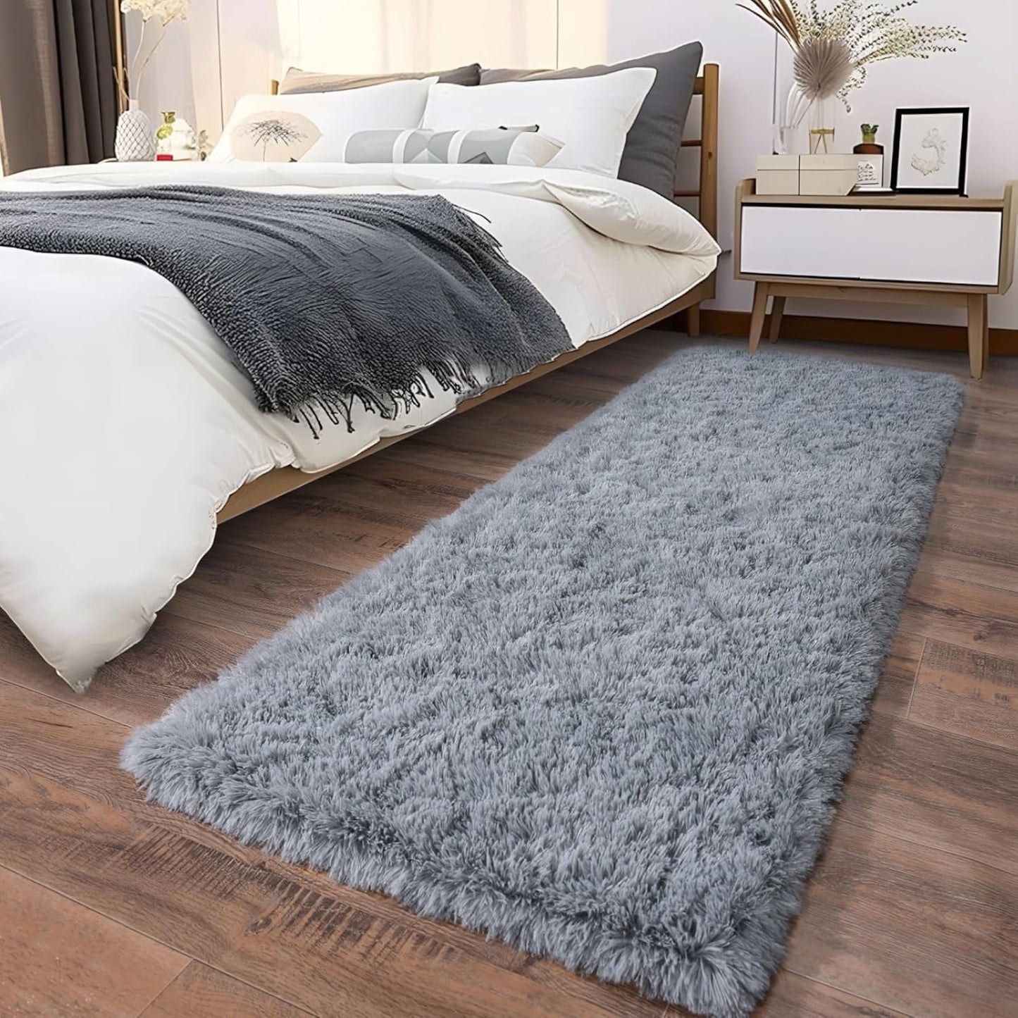 Alfombra Peludita Pasillera 50x200cm Decorativa Gris Clara