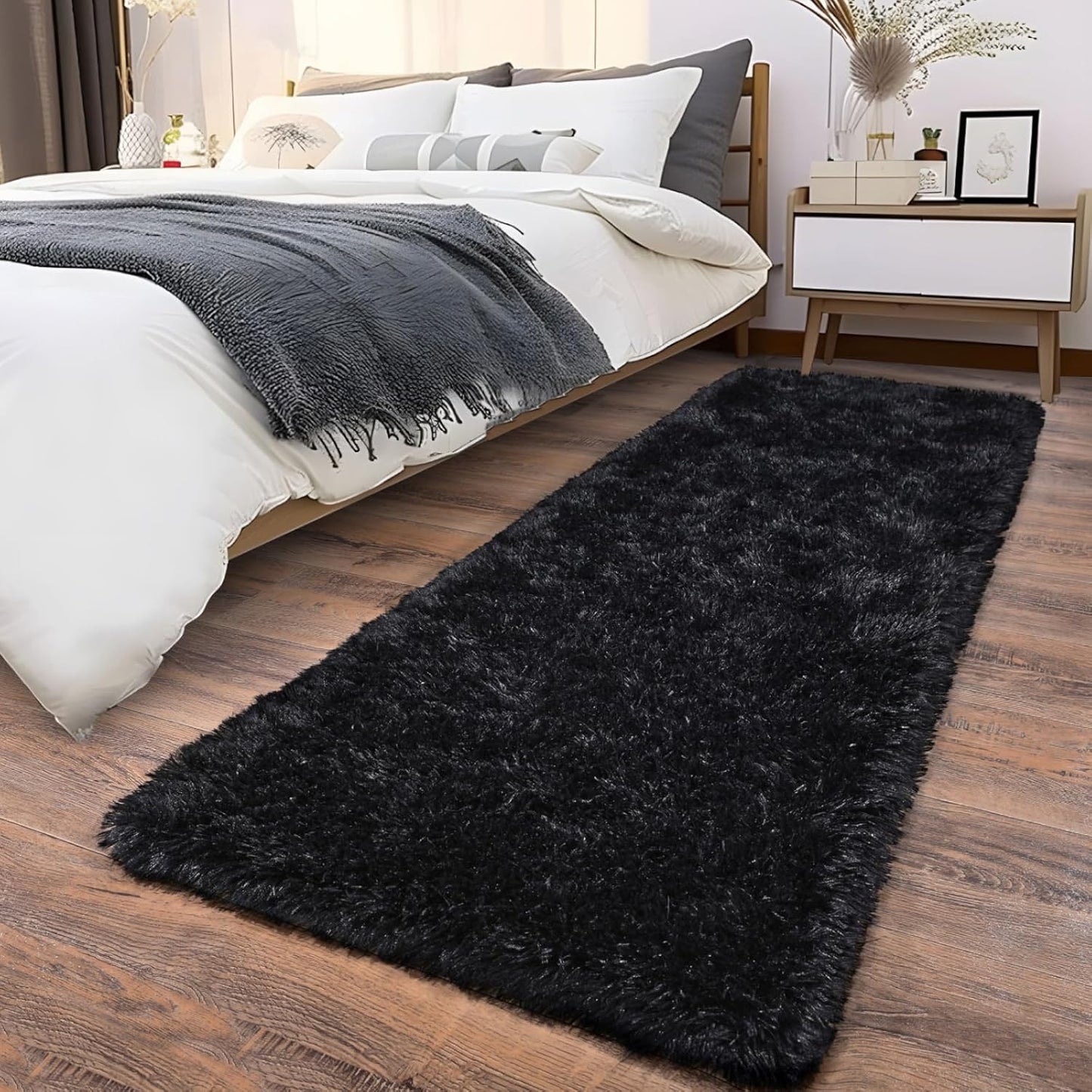Alfombra Peludita Pasillera 50x200cm Decorativa Negra