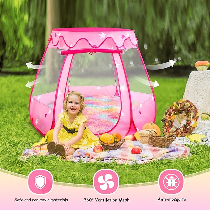 Carpa Hexagonal Plegable Portátil Niña Rosada 114x92cm