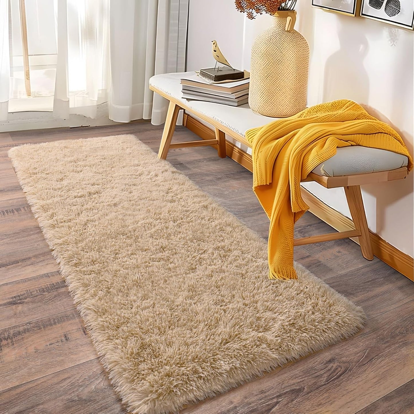 Alfombra Peludita Pasillera 50x200cm Decorativa Crema