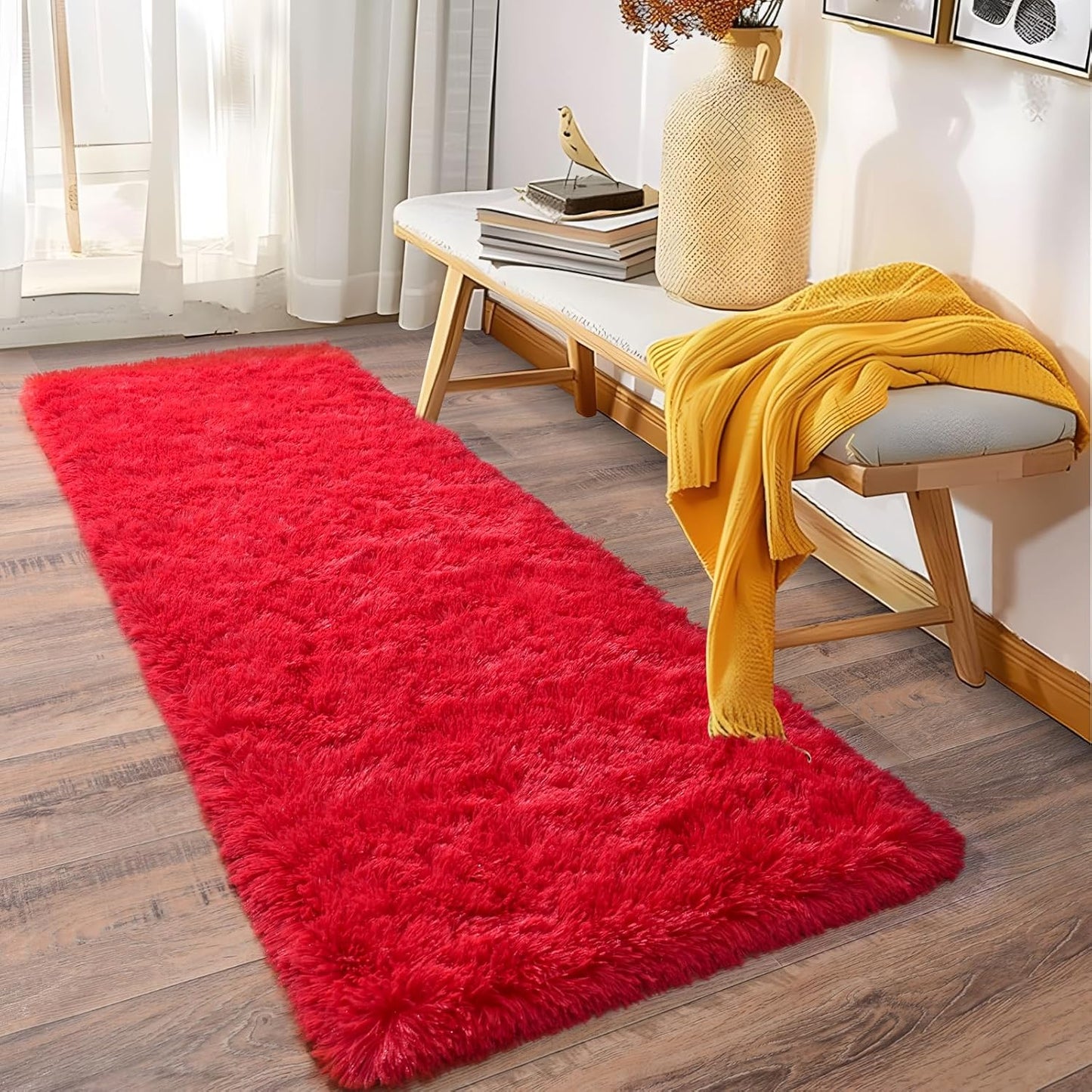 Alfombra Peludita Pasillera 50x200cm Decorativa Roja